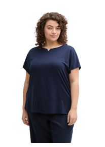 Tom Tailor PLUS Damen T-Shirt, blau, casual, Gr. 44, unifarben, Single Jersey, Obermaterial: 100% Viskose, Shirts, mit kleinem Schlitz