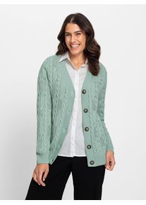 Inspirationen Damen Strickjacke, grün, Gr. 36, unifarben, 50% Baumwolle, 50% Polyacryl, Strickjacken