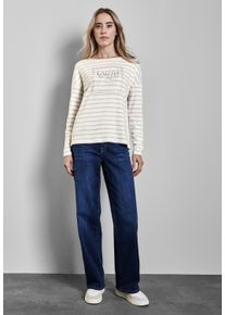 Street One Damen Langarmshirt, beige, casual, Gr. 44, bedruckt, Stoff, 54% Viskose, 42% Polyester, 4% Elasthan, Shirts, mit U-Boot-Ausschnitt