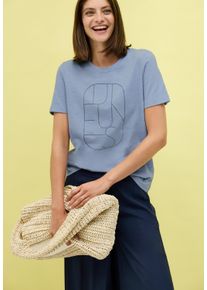 Cecil Damen T-Shirt, blau, casual, Gr. XS, unifarben, bedruckt, Jersey, Obermaterial: 100% Baumwolle, Shirts, mit Artwork