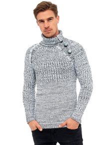 Rusty Neal Herren Strickpullover, weiß, casual, Gr. 4XL, meliert, 70% Polyacryl, 30% Baumwolle, Pullover, mit modischen Zierknöpfen