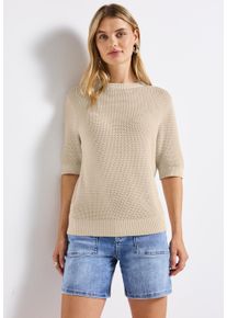 Street One Damen Kurzarmpullovertusk cream, casual, Gr. 40, unifarben, Web, 100% Baumwolle, Pullover, Feel Good Fit