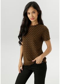 Damen T-Shirt, braun, modisch, Gr. 42, Aniston SELECTED, gemustert, Jersey, Obermaterial: 60% Polyester, 35% Viskose, 5% Elasthan, Shirts, mit