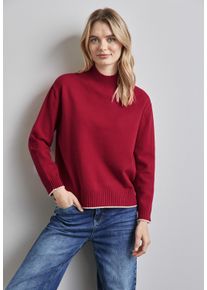 Street One Damen Strickpullover, rot, casual, Gr. 42, unifarben mit Farbeinsatz, Strick, Obermaterial: 30% Polyester, 29% Polyacryl, 21% Viskose, 20%