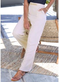 Vivance Damen Palazzohose, beige, modisch, Gr. 34, unifarben, Web, Obermaterial: 100% Viskose, Hosen, mit Zierkette, Bundfaltenhosen, Schlupfhose,