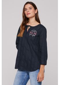 SOCCX Damen Schlupfbluse, blau, casual, Gr. L, Strukturmuster, bedruckt, Material: 100% Baumwolle, Blusen, mit Rückenpasse