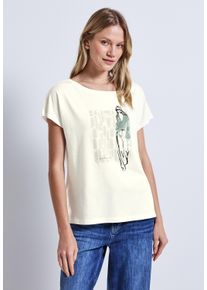 Street One Damen T-Shirt, weiß, casual, Gr. 36, bedruckt, Web, Stoff, 50% Baumwolle, 50% Modal, Shirts, mit Rundhalsausschnitt
