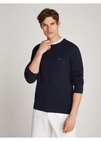 Tommy Hilfiger Herren Strickpullover "HERRINGBONE STRUCTURE C NK", blau, casual, Gr. L, unifarben, Strick, Obermaterial: 100% Baumwolle, Pullover,
