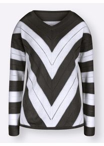 Classic Basics Damen V-Ausschnitt-Pullover "Pullover", schwarz, Gr. 44, gemustert, gestreift, 100% Polyacryl, Pullover