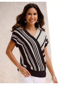 Classic Basics Damen Jacquardpullover "V-Pullover", schwarz, Gr. 42, gemustert, mehrfarbig, gestreift, 100% Polyacryl, Pullover