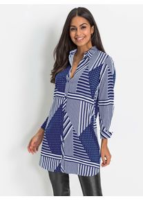 Inspirationen Damen Langarmbluse, blau, Gr. 40, gemustert, 100% Viskose, Blusen