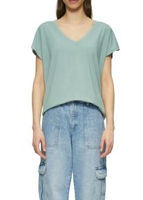 QS Damen T-Shirtlind grün, casual, Gr. XL, unifarben, Obermaterial: 48% Baumwolle, 48% Modal, 4% Elasthan, Shirts, mit Spitze am Ausschnitt