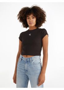 Damen T-Shirt "CK RIB BABY TEE", schwarz, feminin, Gr. XXL, Calvin Klein Jeans, unifarben, Single Jersey, Obermaterial: 94% Baumwolle, 6% Elasthan,
