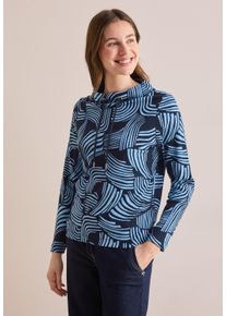 Cecil Damen Langarmshirt, blau, casual, Gr. XXL, bedruckt, Web, 100% Baumwolle, Shirts, aus reiner Baumwolle