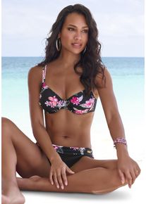 Lascana Damen Bügel-Bikini-Top "Santini", schwarz, Gr. 38, floral, Recycling-Polyamid, Bikini-Oberteile, im floralen Design