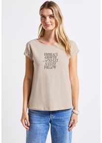 Street One Damen T-Shirt, beige, casual, Gr. 46, bedruckt, Web, 100% Baumwolle, Shirts, mit Rundhalsausschnitt