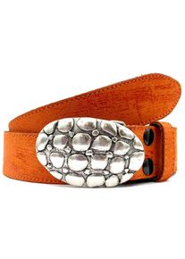 Damen Koppelgürtel, orange, modisch, Gr. 80, RETTUNGSRING BY SHOWROOM 019, unifarben, vintage, Leder, Gürtel, Vollrindleder im Vintage-Look