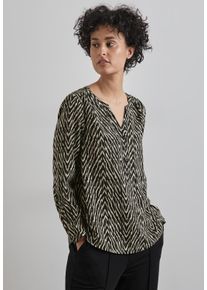 Street One Damen Langarmbluse, schwarz, casual, Gr. 34, bedruckt, Stoff, 100% Viskose, Blusen, mit geschlitztem Rundhalsausschnitt