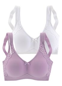 Petite Fleur Damen Soft-BH, Gr. 80, lila, Jersey, Spitze, Obermaterial: 85% Baumwolle, 10% Polyamid, 5% Elasthan, Basic, BHs, ohne Bügel, aus