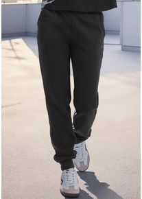 Buffalo Damen Sweathose, Gr. 48, schwarz, Single Jersey, Obermaterial: 60% Baumwolle, 40% Polyester, unifarben, bestickt, modisch, Hosen, mit
