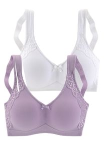 Petite Fleur Damen Soft-BH, Gr. 75, lila, Jersey, Spitze, Obermaterial: 85% Baumwolle, 10% Polyamid, 5% Elasthan, Basic, BHs, ohne Bügel, aus