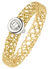 Jobo Damen Diamantring, 52, SI = kleine Einschlüsse, Gelbgold 750-Diamanten, gelb, Gelbgold 750, Diamanten, Fingerringe, geflochten 750 Gold mit