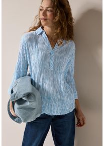 Cecil Damen Klassische Bluse, blau, casual, Gr. XXL, Strukturmuster, Web, Obermaterial: 95% Baumwolle, 5% Elasthan, Blusen, mit Streifen Seersucker
