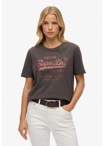 Superdry Damen Print-Shirt "EMBELLISHED VL RELAXED TEE", schwarz, casual, Gr. XL, bedruckt, Single Jersey, Obermaterial: 100% Baumwolle, Shirts