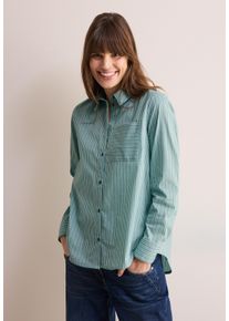 Cecil Damen Langarmbluse, blau, casual, Gr. XXL, gestreift, Web, 72% Baumwolle, 25% Polyamid, 3% Elasthan, Blusen, mit Brusttasche