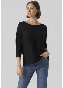 Véro Moda VERO MODA Damen 3/4 Arm-Pullover "VMNORA 3/4 BOATNECK BLOUSE NOOS", schwarz, modisch, Gr. M, unifarben, Rippstrick, Obermaterial: 63% Polyester, 34%