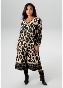 ANISTON PLUS Damen Jerseykleidleoprint, feminin, Gr. 46, animal-print, gemustert, Milano Rib, Obermaterial: 70% Viskose, 25% Polyester, 5% Elasthan,