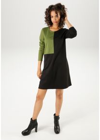 Aniston CASUAL Damen Jerseykleid, bunt, casual, Gr. 48, colorblocking, unifarben mit Farbeinsatz, Milano Rib, Obermaterial: 65% Viskose, 31%