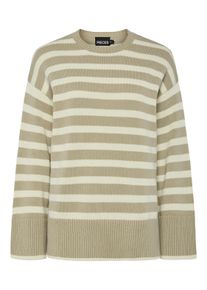 Pieces Damen Rundhalspullover "PCAVA LS O-NECK SLIT KNIT NOOS", braun, modisch, Gr. M, gestreift, Strick, Obermaterial: 100% Baumwolle, Pullover