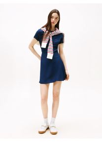 Tommy Jeans Damen Minikleid "TJW F&F SS MINI DRESS EXT", blau, feminin, Gr. XS, unifarben, Web, Obermaterial: 100% Viskose, Kleider