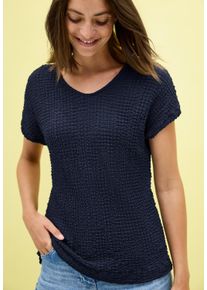 Cecil Damen T-Shirt, blau, Gr. L, unifarben, Web, Obermaterial: 97% Polyester, 3% Elasthan, Shirts, in Struktur-Optik