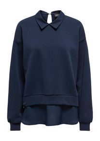Only Damen Sweatshirt "ONLANNI L/S WOVEN MIX SWT"navy blazer detail:woven navy blazer, modisch, Gr. S, Sweatware, Obermaterial: 51% Baumwolle, 49%