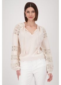 monari Damen Schlupfbluse, beige, modisch, Gr. 40, unifarben, Web, Obermaterial: 58% Baumwolle, 42% Modal, Blusen, mit Spitze
