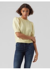 Véro Moda VERO MODA Damen Kurzarmpullover "VMDOFFY 2/4 O-NECK PULLOVER GA NOOS", gelb, modisch, Gr. S, meliert, Strick, Obermaterial: 94% Polyester, 3%