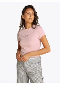Tommy Jeans Damen T-Shirt "TJW SLIM ESSENTIAL LOGO 2 TEE", rosa, Basic, Gr. XS, unifarben, Single Jersey, Obermaterial: 70% Baumwolle, 30% Viskose,