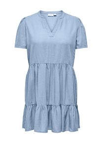 Only CARMAKOMA Damen Minikleid "CARTIRI-CARO S/S V-NECK LIN DRESS TLR", blau, casual, Gr. 42, unifarben, Web, Obermaterial: 55% Leinen, 45% Viskose,