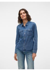 Véro Moda VERO MODA Damen Jeansbluse "VMJENNIE LS DENIM SHIRT MIX NOOS", blau, modisch, Gr. M, unifarben, Denim/Jeans, Obermaterial: 90% Baumwolle, 10%