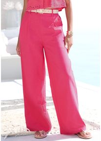 Lascana Damen Palazzohose, pink, modisch, Gr. 38, unifarben, Web, Obermaterial: 49% Viskose, 43% Baumwolle, 8% Leinen, Hosen, mit Gürtelschlaufen,