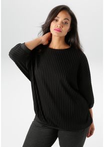 ANISTON PLUS Damen Rundhalsshirt, schwarz, feminin, Gr. 50, unifarben, Jersey, Obermaterial: 93% Polyester, 7% Elasthan, Shirts, mit interessanter