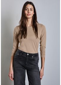 Street One Damen Langarmshirtbisquit braun, casual, Gr. 44, unifarben, Web, 100% Baumwolle, Shirts, aus reiner Baumwolle