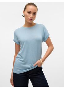 Véro Moda VERO MODA Damen Kurzarmpullover "VMBRIANNA SS O-NECK PULLOVER BOO REP"airy blau detail:with birch melange, modisch, Gr. XS, meliert, Strick,
