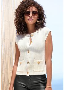 Lascana Damen Strickweste, beige, modisch, Gr. 36, unifarben, Strick, Obermaterial: 60% Baumwolle, 40% Polyacryl, Westen, mit Knopfleiste, ärmelloser