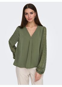 Only Damen Shirtbluse "ONLMASJA FR L/S V-NECK SHIRT CS PTM", grün, modisch, Gr. L, unifarben, Web, Obermaterial: 100% Polyester, Blusen