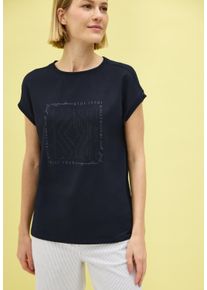 Cecil Damen T-Shirt, blau, casual, Gr. XL, bedruckt, Jersey, Obermaterial: 48% Baumwolle, 48% Modal, 4% Elasthan, Shirts, mit Glitzer Print