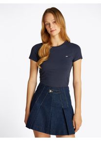 Tommy Jeans Damen T-Shirt "TJW SLIM C-NECK TEE", blau, Basic, Gr. XS, unifarben, Single Jersey, Obermaterial: 100% Baumwolle, Shirts, mit