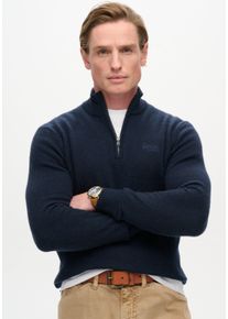 Superdry Herren Strickpullover "ESSENTIAL EMB KNIT HALF ZIP", blau, modisch, Gr. XXL, unifarben, Strick, Obermaterial: 35% Wolle, 35% Nylon, 30%